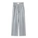 2026 New Women's Plus Size Summer Thin Elastic Wide-Leg Straight Pants With Tencel Washed Denim And Waist Cord_ecoleips.com