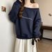 American Retro Off-Shoulder Long Sleeve Sweatshirt For Women, Autumn Winter, Fleece-Lined, Thickened, Loose Fit, Plus_ecoleips.com