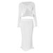 WG086 Spring 2025 Design-Wave Hem Long Skirt Women's Solid Color Knit Two-Piece Set_ecoleips.com