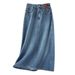Women's Clothing Retro Back Slit Skirt For Women Design Leather Brand High Waist A Line Medium Long Straight Tube Meat Covering Hip Denim Skirt_ecoleips.com