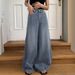 Women's Washed Blue Wide Leg Jeans Loose Straight Slimming Casual Pants European American Style_ecoleips.com