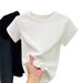 92% Cotton Front Shoulder Crew Neck Short-sleeved T-shirt Women's Korean Version Loose Summer New Solid Color Small Inner Top_ecoleips.com