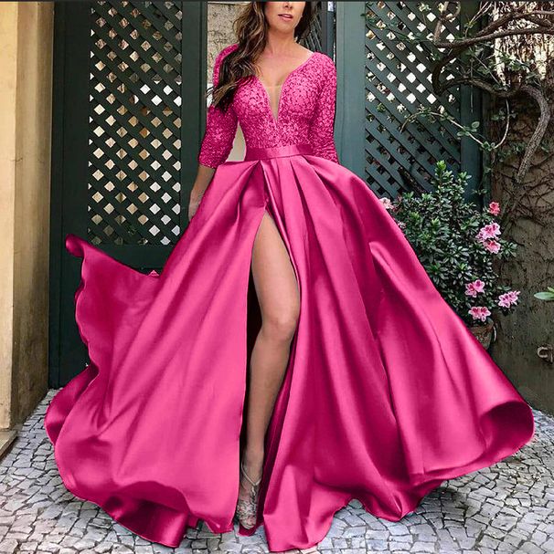 Women's Clothing Lace Sequins Big Swing Sexy Long Skirt Tail Banquet Evening Dress_ecoleips.com