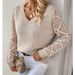 Effortless V-Neck Sweater Women's Lace Knit Top - Breathable Acrylic Pullover, Casual & Office Chic, S/M/L/XL (Beige, Black, Cream)_ecoleips.com