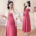 Autumn New Korean Fashion Maternity Dress Two-Piece Set With Strap Blouse_ecoleips.com
