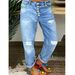 "Plus Size High Waist Stretch Ripped Jeans For Women - Trendy Streetwear With Multi-Button Detail & Comfort Fit"_ecoleips.com