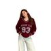 Oversized V-Neck Sweater Women’S Casual Pullover – Soft Acrylic Blend, Loose Fit, Color-Blocked Numbers, Comfortable & Stylish (Ivory, Wine Red)_ecoleips.com
