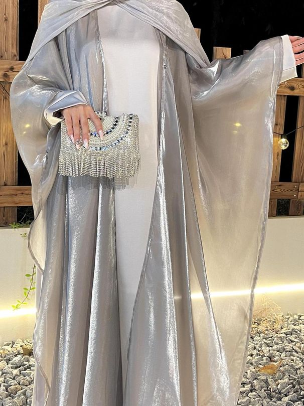 Women’s Clothing women's Muslim clothing Abaya solid color organza suit simple shawl outer skirt suit_ecoleips.com