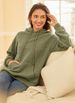 Women's Stylish Hooded Textured Long-Sleeve Sweatshirt - Casual Pullover Top With Pockets (Army Green, Dark Brown, Black, Wine Red)_ecoleips.com