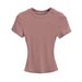Women's Popular Tight-fitting Sexy Round Neck Short-sleeved T-shirt, Summer Solid Color Basic Knit Top_ecoleips.com