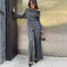 Women's Clothing Gray Knitted Fashionable Temperament One Shoulder Long Sleeved High Waist Wide Leg Pants Commuter Leisure Suit_ecoleips.com