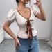 Women's Clothing Hottie Women's Clothing Summer New Lace Up Shirt Slim Polyester Top_ecoleips.com