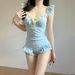 Women's Solid Color One Piece Swimsuit Halter Neck Slimming Sexy Alluring Perfect For Vacations And Hot Springs_ecoleips.com
