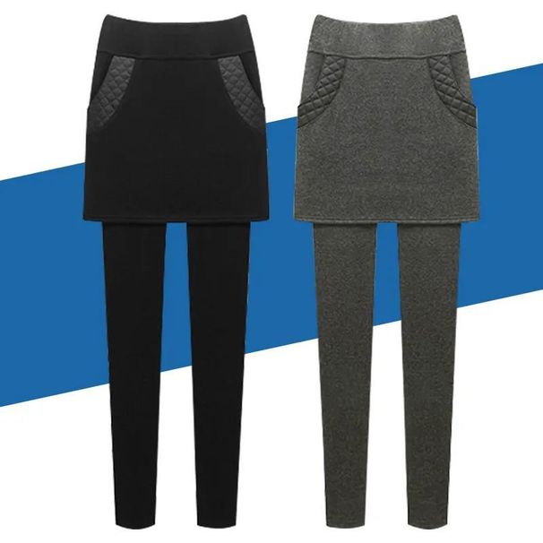 Women's Clothing Autumn And Winter New Two Piece Hip Wrapped Pants Skirt Large Size 200 Pounds High Waist Bottoming Trousers Slim Warm Pants_ecoleips.com
