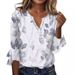 2024 New Cross-Border Fashion Apparel: Casual V-Neck Three-Quarter Sleeve Loose Pullover Digital Print Women's T-Shirt_ecoleips.com
