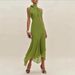 Women's European American Style Backless Ruffled Slim Long Dress Solid Color Independent Store Cross Border Spring/Autumn Summer_ecoleips.com