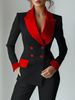 "Women's Streetwear Blazer With Peplum Sleeves & Contrast Pockets - Double-Breasted Polyester Jacket (S-XXL, 2 Colors)"_ecoleips.com