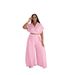Women's Clothing European And American Women's Summer Vacation Style High Waist Wide Leg Pant Set With Lapel Short Top_ecoleips.com