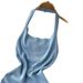 Blue Halter Neck Mini Dress Women's Sleeveless Sundress Ruched Side Drawstring Stretchy Ribbed Knit Bodycon Summer Party Dress_ecoleips.com