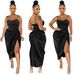 Women's Low Cut Irregular Dress Sexy Exposed Backpack Hip Slit Suspender Dress Fashionable Casual Gown_ecoleips.com