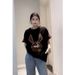 Women's Clothing Cartoon Bunny Graffiti Brushed Thick Short Sleeved Women's Versatile Age Reducing T Shirt_ecoleips.com