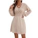 Cross-Border Scale Pattern 3D Crochet 2025 New European And American V-Neck Beach A-Line Long Sleeve Dress_ecoleips.com