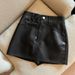 ng2510292 Trendy Leather-effect A-line For Women, 2025 Autumn New Style, Plus-size Slimming Short Skirt In Coffee Color_ecoleips.com
