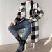 Women's Plaid Flannel Coat With Button-Down Collar, Oversized Long Trench Coat For Autumn/Winter, Elegant & Casual Office Wear_ecoleips.com