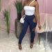 Slim Fit Pencil Pants New Style Personalized Hollow Out Beltless Skinny Jeans Solid Color Spring Summer_ecoleips.com