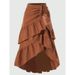 Elegant High-Waisted Patchwork Skirt For Women Slimming Ruffle Hem Solid Color A-Line Mid-Calf Spring/Autumn Summer Skirt_ecoleips.com