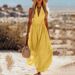 Elegant V-Neck Sleeveless Midi Dress - Solid Color Casual Summer Dress For Women, Comfortable Stretch Polyester_ecoleips.com
