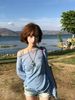 American-style Shirt For Women, Popular Spring-summer Fashion, Off-shoulder Long-sleeve Sun Protection Cover-up, Loose_ecoleips.com