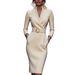 Shein Elegant Spring And Autumn Long Sleeve Pocket Dress Without A Belt_ecoleips.com