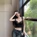 ng2510292 Black Fishbone Lace Camisole Women's Summer V-neck Bra Inner Wear Sexy Short Top For Outerwear_ecoleips.com