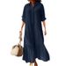 Cotton And Linen Long Irregular Dress Shirt Collar Twist-Off Casual Dress_ecoleips.com