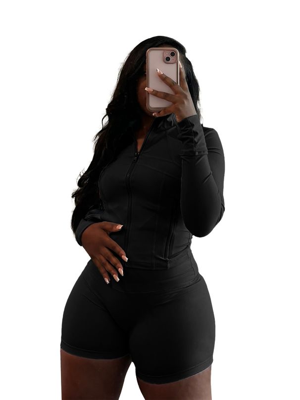 Women's Sporty And Casual Long-Sleeved Shorts And Top Set For Spring And Summer_ecoleips.com