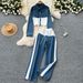 Women's Clothing Casual Suit High Waist Stitching Denim Wide Leg Straight Pants Two Piece Suit Fashionable Lapel Jacket_ecoleips.com