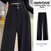 Women's Clothing Women's Slim Fit Wide Leg Pants Casual Loose Black Straight Leg Suit Pants Versatile Drapey Summer Trousers_ecoleips.com