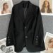 Women's Khaki Blazer Jacket Casual Chic Oversized Single-Breasted Trench Coat Stretch Comfort Fit for Office Daily Wear Spring Autumn_ecoleips.com
