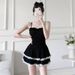 Women's One Piece Halter Swimsuit Solid Color Girlish Alluring Style Skirt Design Conservative Slimming Fresh Hot Spring Swimwear_ecoleips.com