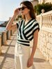 Striped Wrap Knit Top, Lightweight Breathable Blouse_ecoleips.com