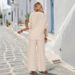 Women's Casual Fashion Suit V-Neck Single Button Loose Long Sleeve Top And Wide Leg Pants Two-Piece Set for Summer_ecoleips.com