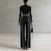 Autumn Winter Women's Elegant Two Piece Set Stand up Collar Contrast Color Hem Slimming Long Sleeve Knit Wide Leg Pants_ecoleips.com