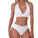 Women's Clothing Solid Color Halter Neck Bikini Set - Elegant & Sexy Beachwear Sexy Beach Swimsuit For Summer Vacation_ecoleips.com