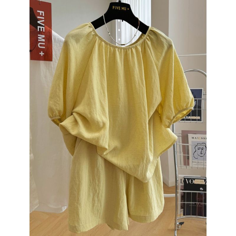 Women's Clothing Summer Outfit With A Complete Set Of Light Mature Tencel Linen Short Sleeved Shirt And Shorts Two Piece Suit_ecoleips.com