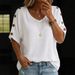 Women's Casual Loose T-Shirt U-Neck Cotton Linen Button Top American Style New_ecoleips.com