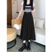 K Pleated Skirt Long Skirt New High Waist Slimming A-line Skirt_ecoleips.com