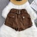 Women's Retro High Waist Denim Shorts - Distressed Wide Leg Workwear Style, Vintage American Fit_ecoleips.com