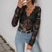 Hot Sale Sexy Style Women's Jumpsuit Solid Color Long Sleeve Perspective Lace Jumpsuit_ecoleips.com