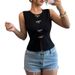 Women's Sleeveless Split Hem Blouse – Breathable Polyester Blend, Office-To-Cocktail Versatile Top With Bow Detail (Black/Nude)_ecoleips.com